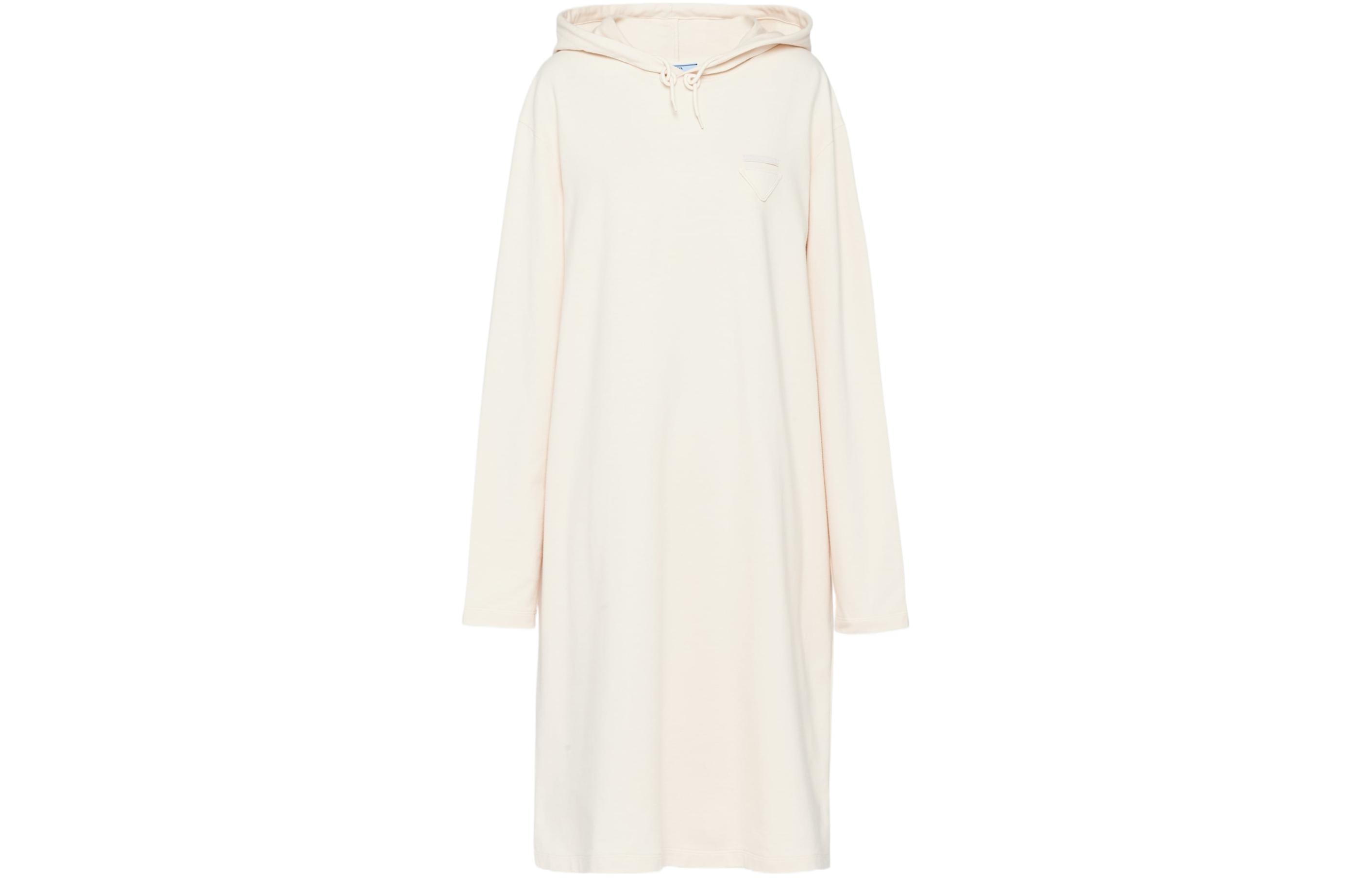 (Women) PRADA SS24  Beige Long-Sleeve Hoodie Dress with Logo and Drawstring. 133309-14LY-F0018-S-OOO
