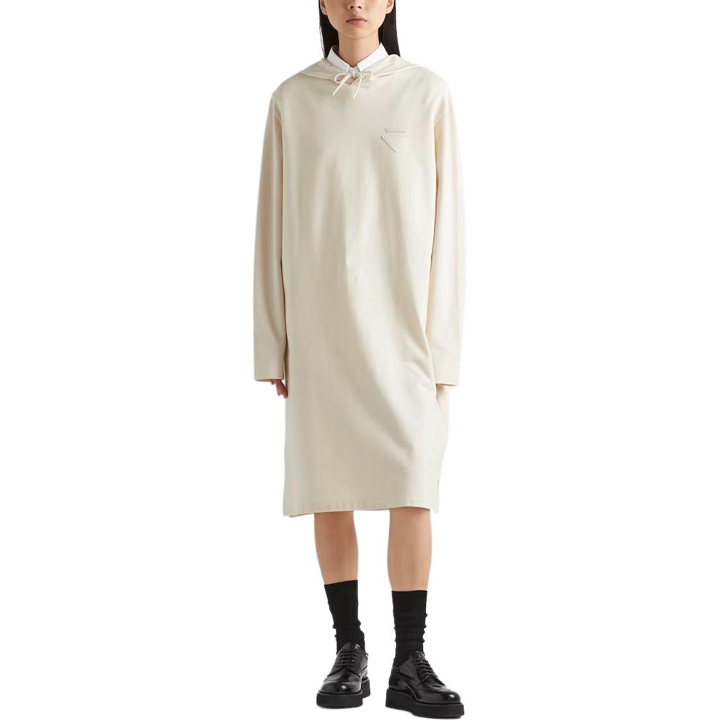Lookbook (W) 普拉达 SS24 米色带Logo抽绳连帽长袖连衣裙. 133309-14LY-F0018-S-OOO