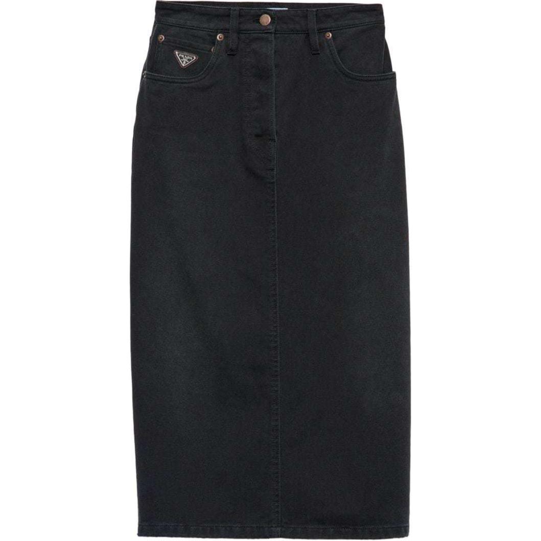 (Women) PRADA SS24  Black Mid-Length Casual Straight Skirt with Button Detail GFD180-148J-F0557-S-OOO