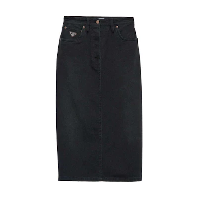 (Women) PRADA SS24 Black Mid-Length Casual Straight Skirt with Button Detail GFD180-148J-F0557-S-OOO