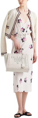 (Women) PRADA SS24 Button-Up Long Sleeve Knit Sweater Cream with Striped Trim. P25M86-15EK-F0VA5-S-OOO Lookbook (Women) PRADA SS24 Button-Up Long Sleeve Knit Sweater Cream with Striped Trim. P25M86-15EK-F0VA5-S-OOO