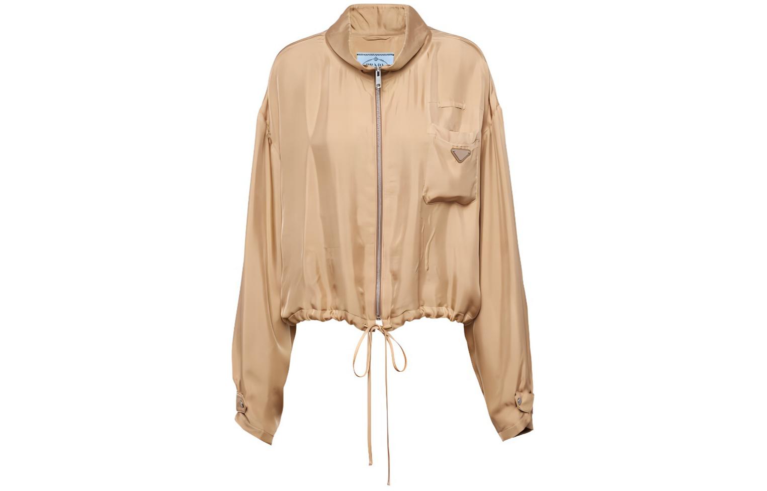 Order (W) PRADA SS24 卡其色徽標拉鍊設計長袖休閒夾克. P538OQ-14PE-F0065-S-OOO