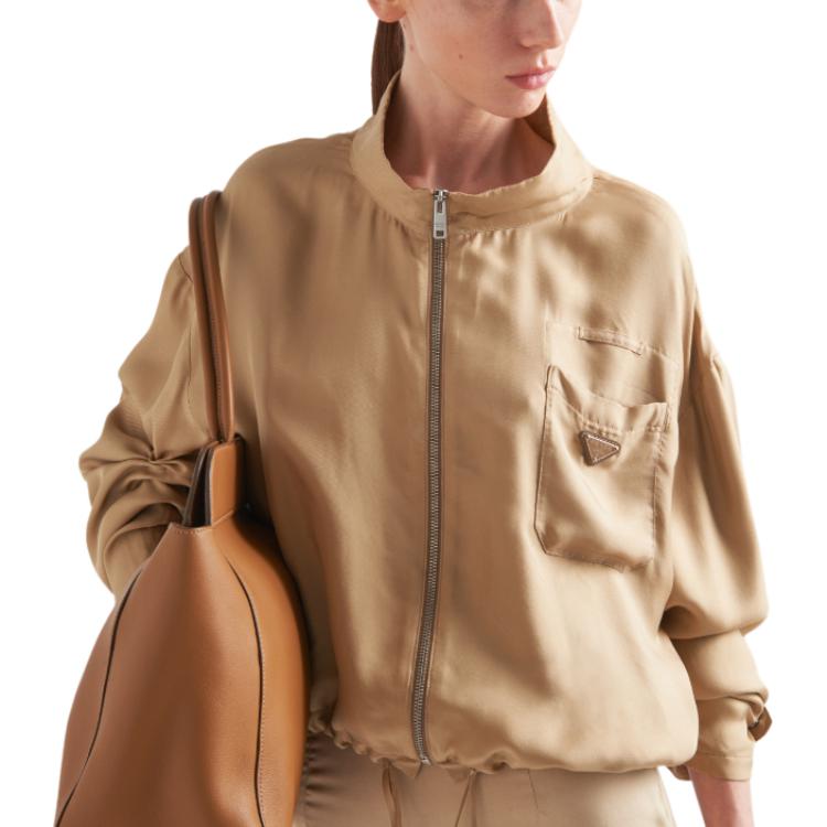 Purchase (W) PRADA SS24 卡其色徽標拉鍊設計長袖休閒夾克. P538OQ-14PE-F0065-S-OOO