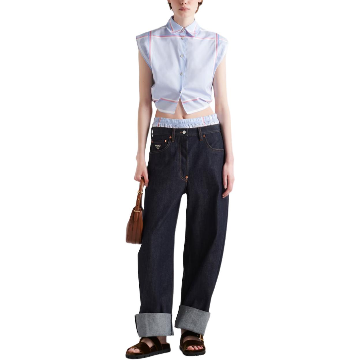 Lookbook (Women) PRADA SS24  Loose Straight-Leg Denim Jeans with Zip Pocket Blue. GFP515-15C8-F0008-S-LMO