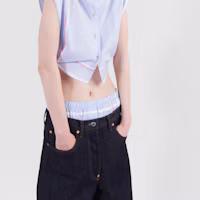 Sizing (W) PRADA SS24 藍色拉鍊口袋休閒直筒牛仔褲。 GFP515-15C8-F0008-S-LMO