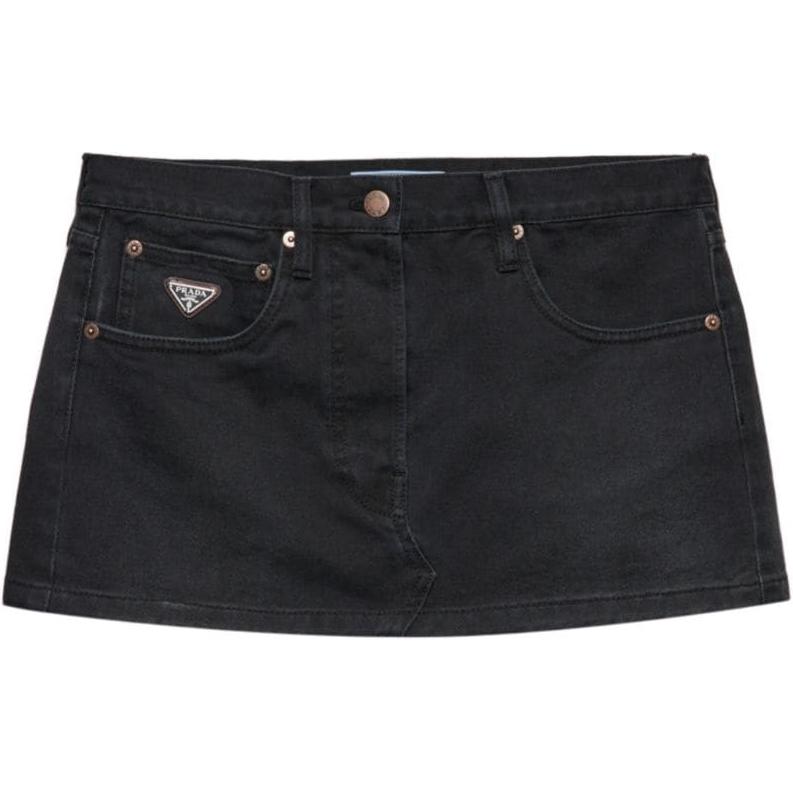 (Women) PRADA SS24  Low-Waist Mini Skirt Solid Color Black Casual Style GFD179-148J-F0557-S-OOO