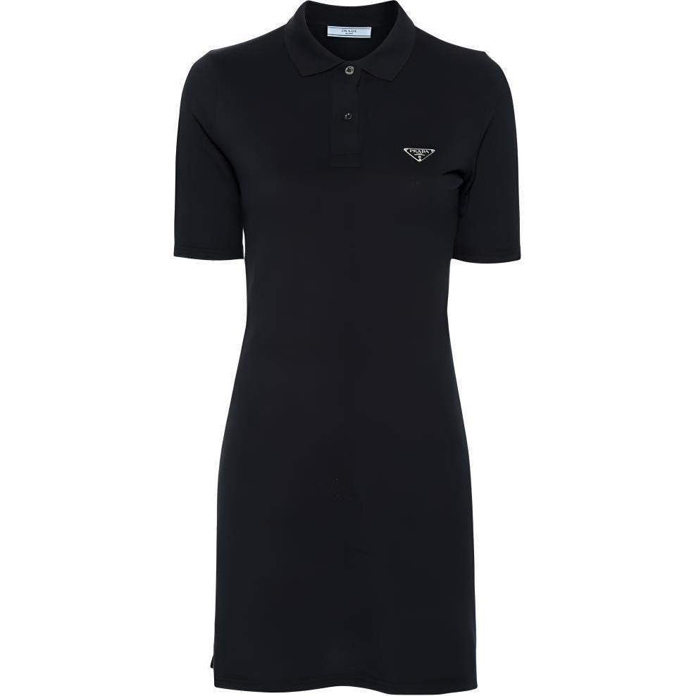 (Women) PRADA SS24  Navy Blue Short Sleeve Mini Dress with Logo. 33594-14LR-F0008-S-OOO