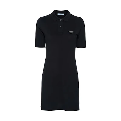 (Women) PRADA SS24 Navy Blue Short Sleeve Mini Dress with Logo. 33594-14LR-F0008-S-OOO