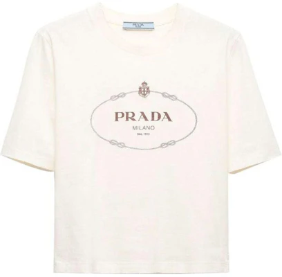 (W) PRADA SS24 Kaos Putih Logo Crewneck Lengan Pendek dengan Motif. 3549B-15D3-F0XPE-S-OOO Buy (W) PRADA SS24 Kaos Putih Logo Crewneck Lengan Pendek dengan Motif. 3549B-15D3-F0XPE-S-OOO