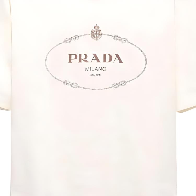 Sizing (W) PRADA SS24 Kaos Putih Logo Crewneck Lengan Pendek dengan Motif. 3549B-15D3-F0XPE-S-OOO