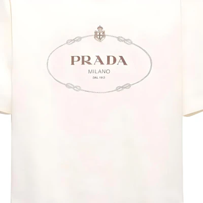 (W) PRADA SS24 Kaos Putih Logo Crewneck Lengan Pendek dengan Motif. 3549B-15D3-F0XPE-S-OOO Sizing (W) PRADA SS24 Kaos Putih Logo Crewneck Lengan Pendek dengan Motif. 3549B-15D3-F0XPE-S-OOO