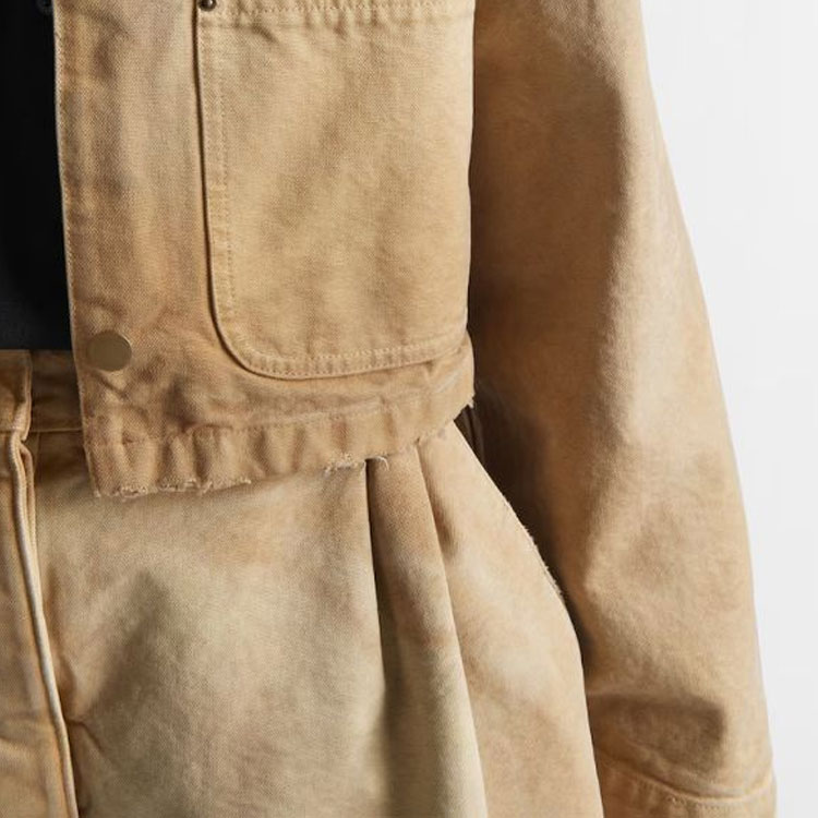 Sizing (Women) PRADA SS24  Short Canvas Jacket with Logo Patch in Light Brown. 292184-145O-F0QB9-S-OOO