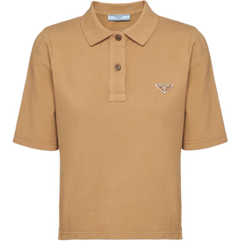 (Women) PRADA SS24  Slim Fit Logo Polo Shirt in Khaki Color. 39575-14LR-F0241-S-OOO
