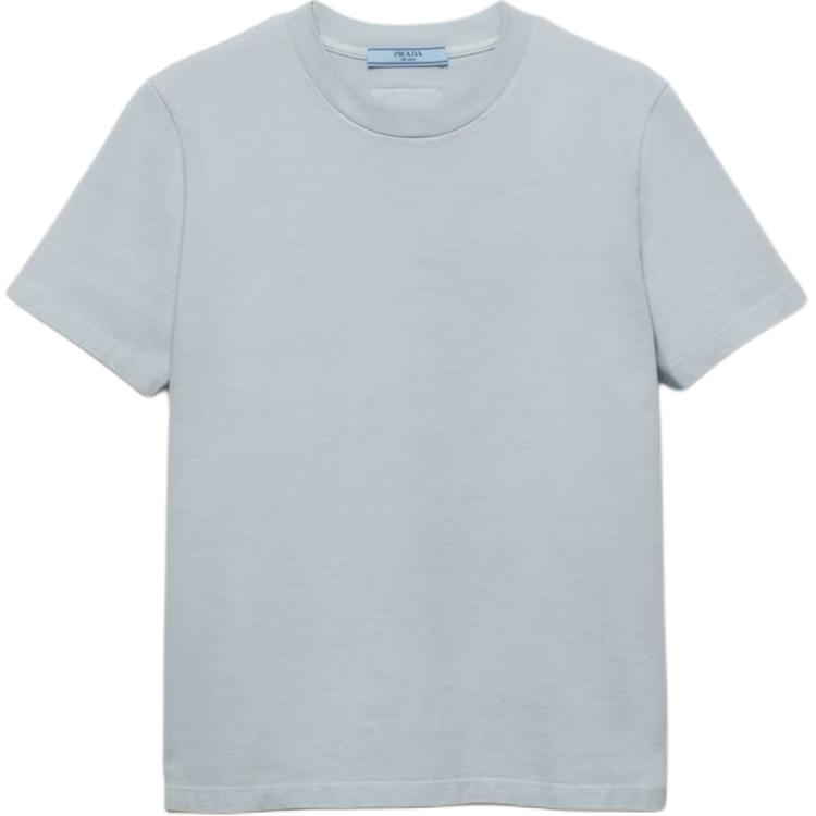 Buy (W) 普拉达 SS24 纯蓝色圆领短袖T恤 3548B-145S-F0M10-S-OOO
