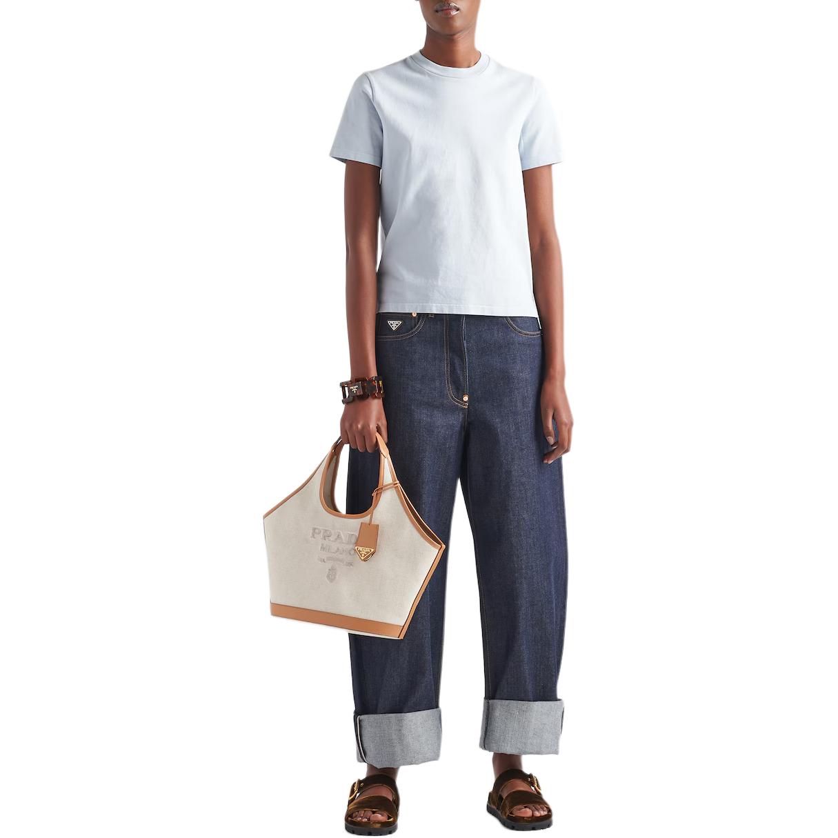 Lookbook (W) 普拉达 SS24 纯蓝色圆领短袖T恤 3548B-145S-F0M10-S-OOO