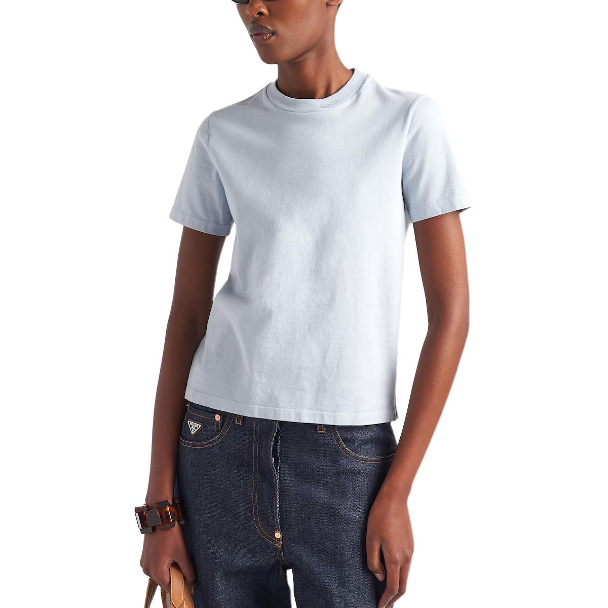 Purchase (W) 普拉达 SS24 纯蓝色圆领短袖T恤 3548B-145S-F0M10-S-OOO