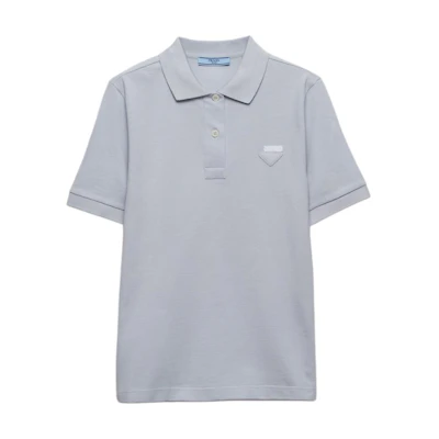 (Women) PRADA SS24 Solid Logo Short-Sleeve Polo Shirt - Galactic Blue. 39587-148K-F0M10-S-OOO
