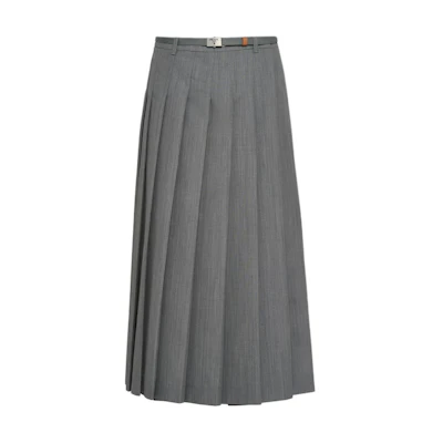 (Women) PRADA SS24 Solid Wrap Pleated Casual Maxi Skirt Granite Gray P129JH-13NH-F073X-S-OOO