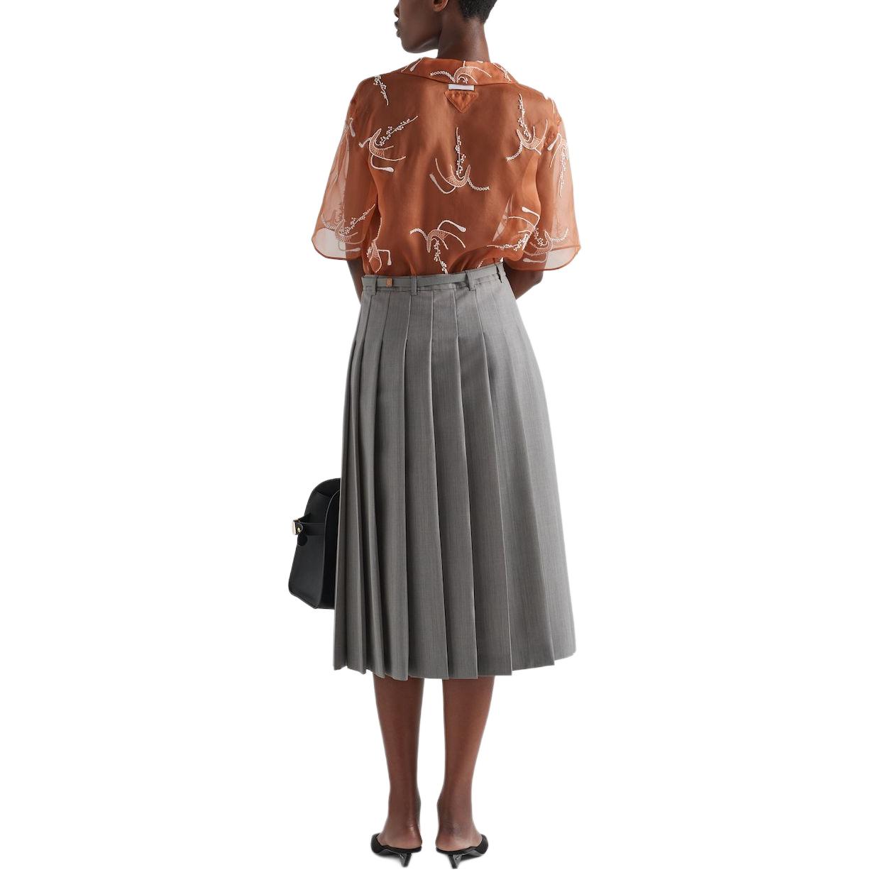 Shop (W) プラダ SS24 ソリッドラッププリーツカジュアルマキシスカート グラニットグレー P129JH-13NH-F073X-S-OOO