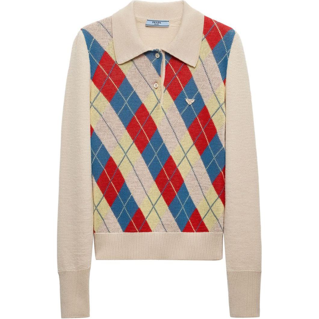 (Women) PRADA SS24  Triangle Enamel Logo Long Sleeve Sweater Multi-Color. P24G2Z-15I3-F0036-S-OOO