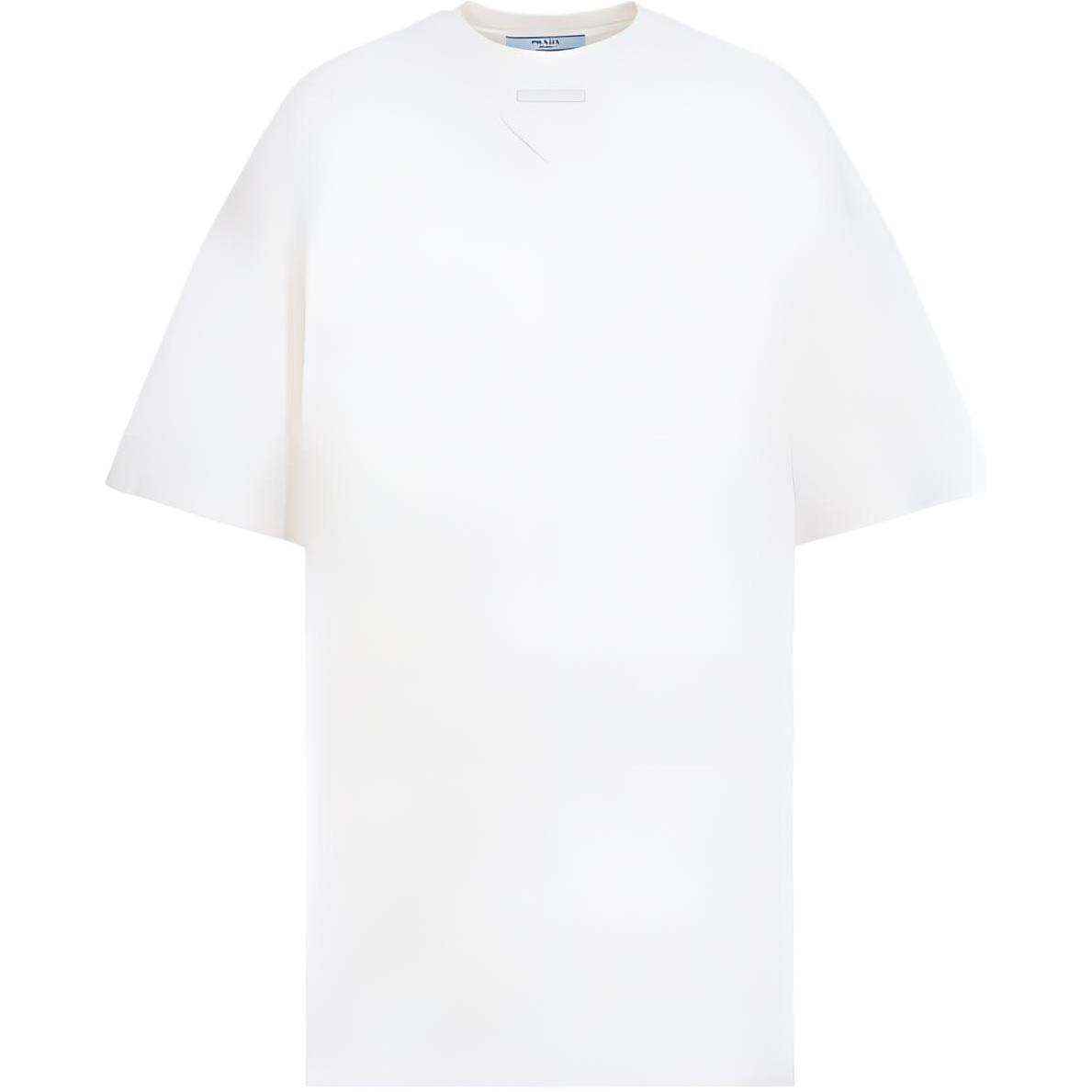 Buy (Women) PRADA SS24  White Logo Crew Neck Short Sleeve T-Shirt. 3558A-12ZB-F0018