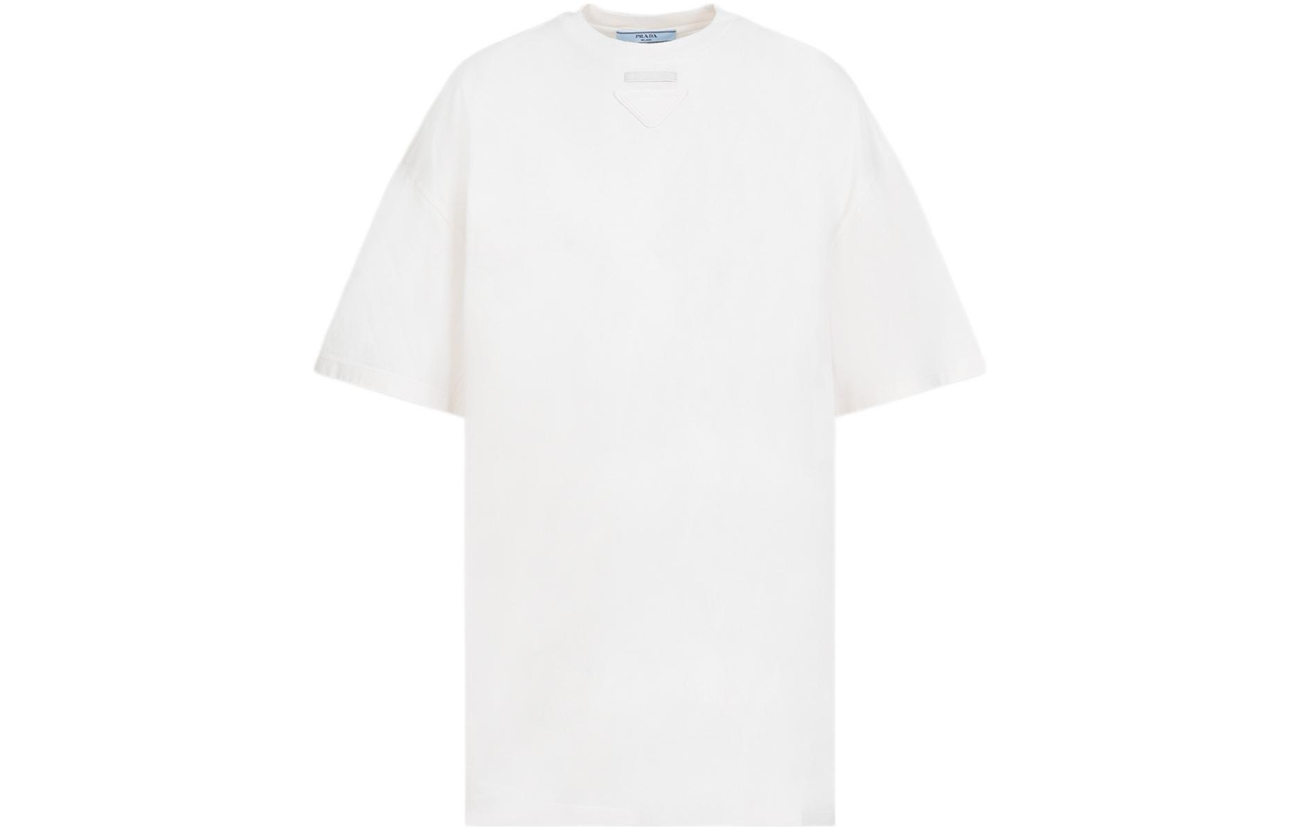 Order (Women) PRADA SS24  White Logo Crew Neck Short Sleeve T-Shirt. 3558A-12ZB-F0018