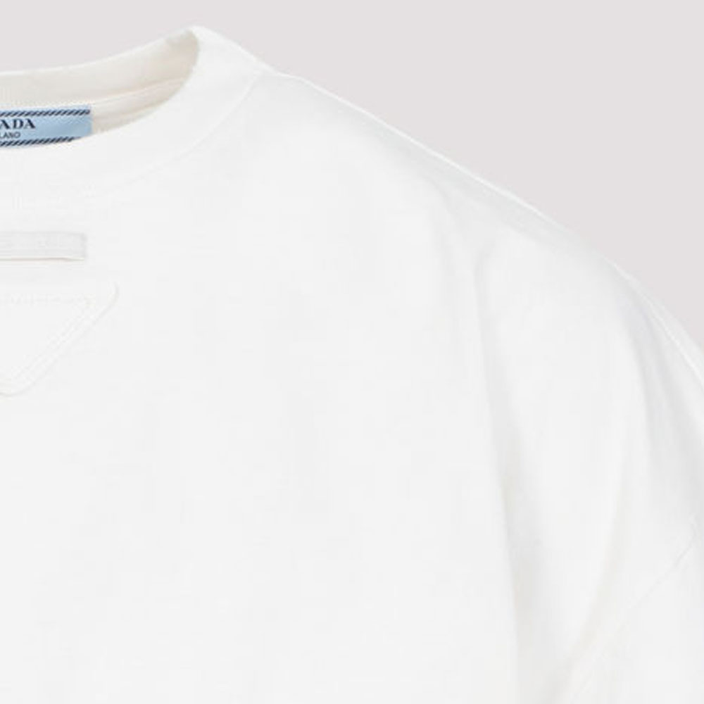 Shop (Women) PRADA SS24  White Logo Crew Neck Short Sleeve T-Shirt. 3558A-12ZB-F0018