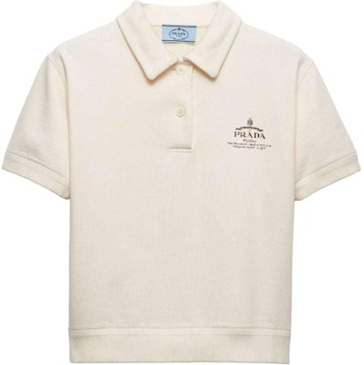 (W) PRADA SS24 Polo de Manga Corta de Felpa Blanca con Logo Impreso. 135726-15DF-F0018-S-OOO Order (W) PRADA SS24 Polo de Manga Corta de Felpa Blanca con Logo Impreso. 135726-15DF-F0018-S-OOO