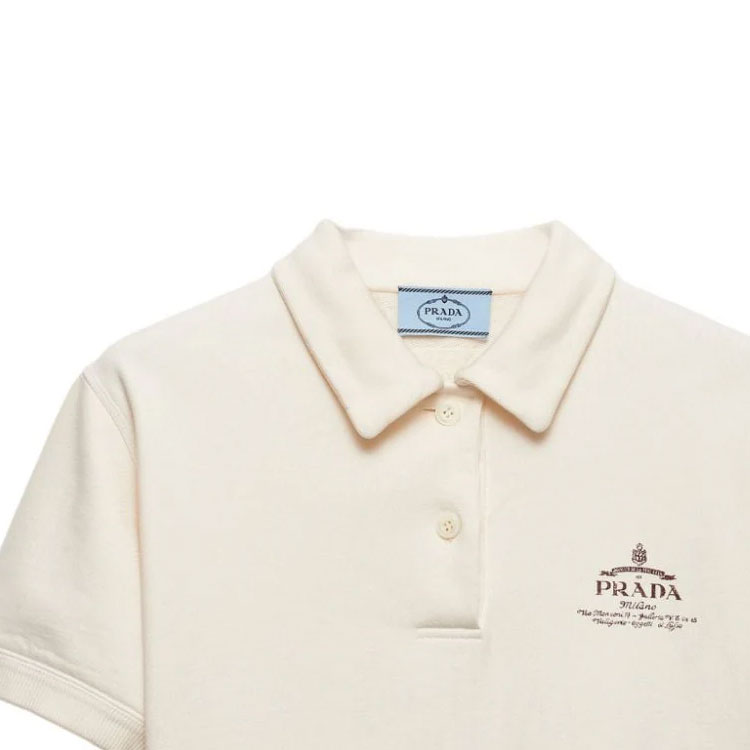 Sizing (W) PRADA SS24 Polo de Manga Corta de Felpa Blanca con Logo Impreso. 135726-15DF-F0018-S-OOO