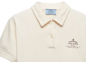 Sizing (W) PRADA SS24 白色短袖印花徽標羊毛 Polo 襯衫. 135726-15DF-F0018-S-OOO