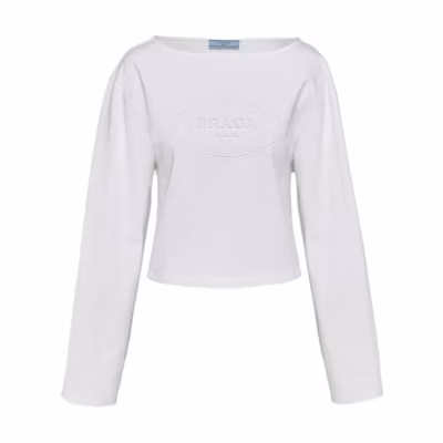 (Women) PRADA SS24 White Long Sleeve T-Shirt with Logo Print. 34658-14LQ-F0009-S-OOO