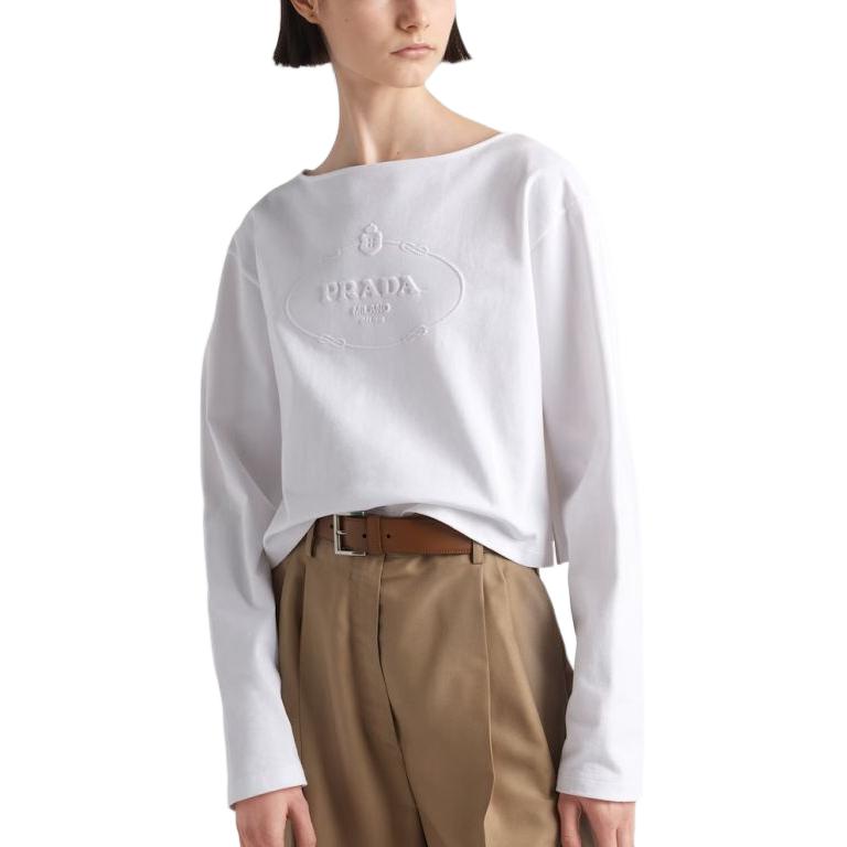 Lookbook (W) PRADA SS24 白色長袖T恤附Logo印花。 34658-14LQ-F0009-S-OOO