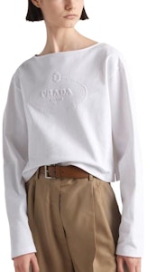 (W) PRADA SS24 白色长袖T恤带logo印花. 34658-14LQ-F0009-S-OOO Lookbook (W) PRADA SS24 白色长袖T恤带logo印花. 34658-14LQ-F0009-S-OOO