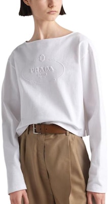 (W) PRADA SS24 白色長袖T恤附Logo印花。 34658-14LQ-F0009-S-OOO Lookbook (W) PRADA SS24 白色長袖T恤附Logo印花。 34658-14LQ-F0009-S-OOO