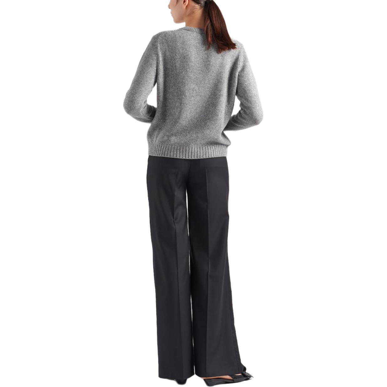 (Women) PRADA SS24  Wool Cashmere Lamé Crew-Neck Sweater Gray Long Sleeve. P24B2Q-134M-F0D1P-S-OOO 圖 4