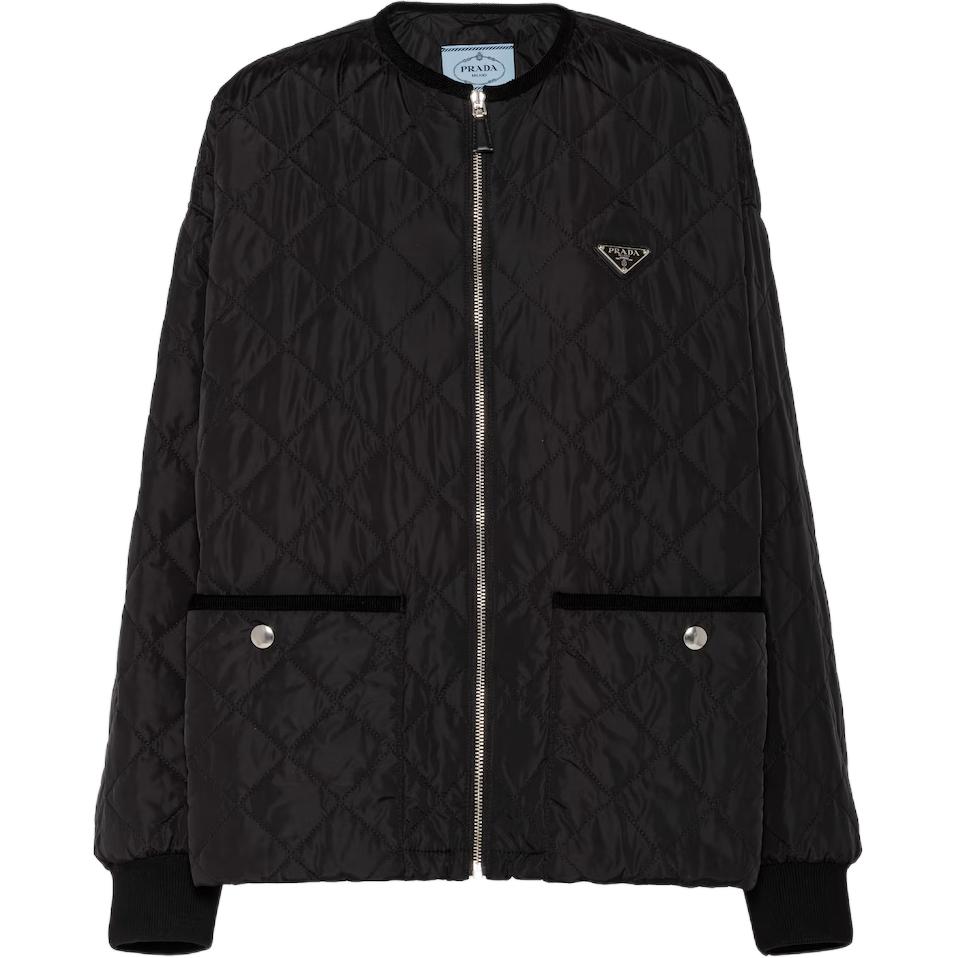 (Women) Prada SS24 Black Long Sleeve Jacket with Logo Crew Neck Design 292167-1WQ9-F0002-S-OOO