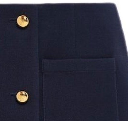 (W) Falda Corta Casual Azul Marino PRADA SS24 con Botón Único para Mujer. P128J-1EVU-F0008-S-OOO Sizing (W) Falda Corta Casual Azul Marino PRADA SS24 con Botón Único para Mujer. P128J-1EVU-F0008-S-OOO