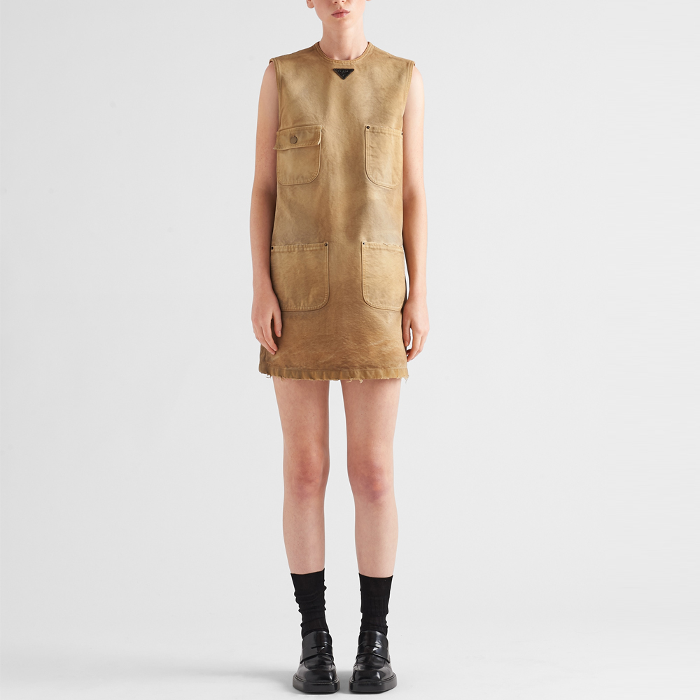 Lookbook (Women) PRADA SS24 Sleeveless Round Neck Pocket Mini Dress  Light Brown 230712-145O-F0QB9-S-OOO