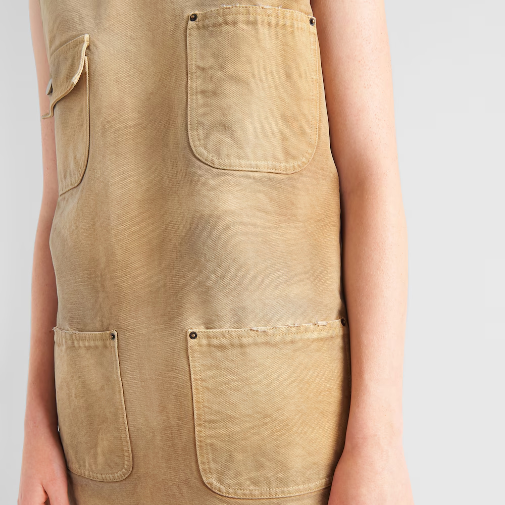 Details for (Women) PRADA SS24 Sleeveless Round Neck Pocket Mini Dress  Light Brown 230712-145O-F0QB9-S-OOO