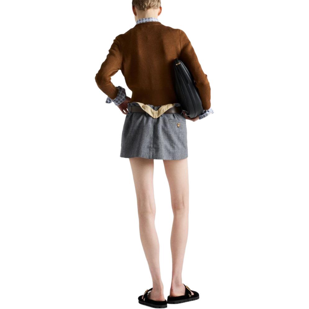 Shop (W) PRADA SS24 條紋百摺鈕扣細節休閒裙 女 灰色 P146KK-15DK-F0308-S-OOO