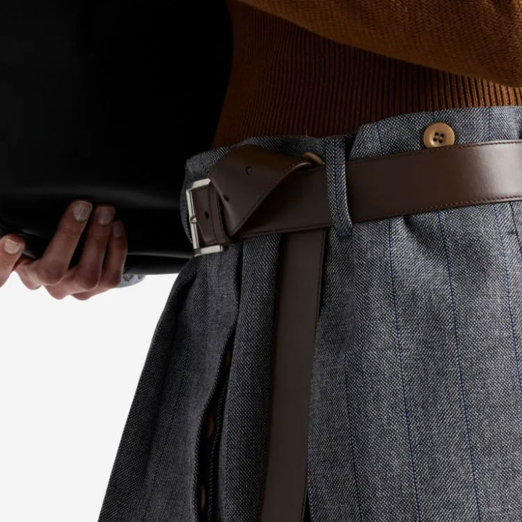 Sizing (W) PRADA SS24 條紋百摺鈕扣細節休閒裙 女 灰色 P146KK-15DK-F0308-S-OOO