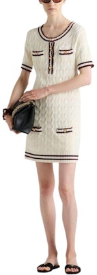 (Women) PRADA SS24 Striped Trim Short Sleeve Crop Dress Women - White 23A06-15NX Lookbook (Women) PRADA SS24 Striped Trim Short Sleeve Crop Dress Women - White 23A06-15NX