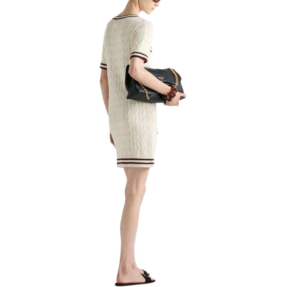 Shop (Women) PRADA SS24 Striped Trim Short Sleeve Crop Dress Women - White 23A06-15NX