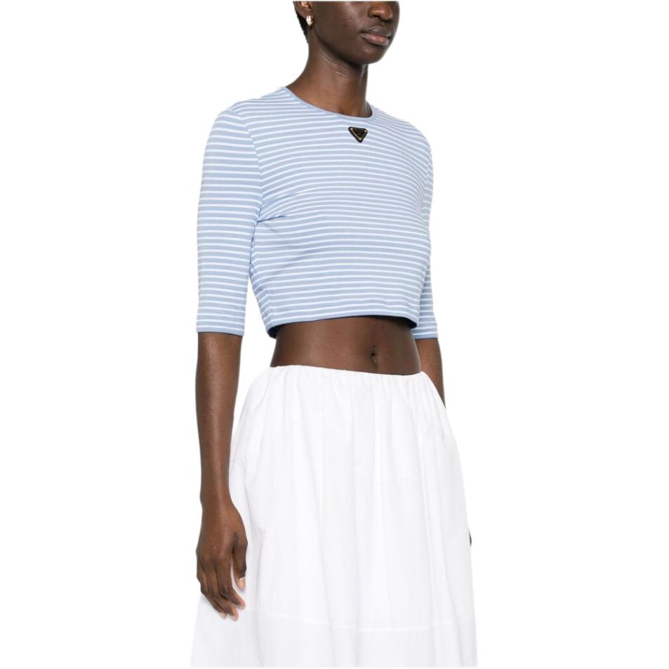 Purchase (W) PRADA Baju Pullover Crewneck Berjalur Kasual Lengan Panjang Wanita SS24 39578-14O3-F0D9K-S-OOO