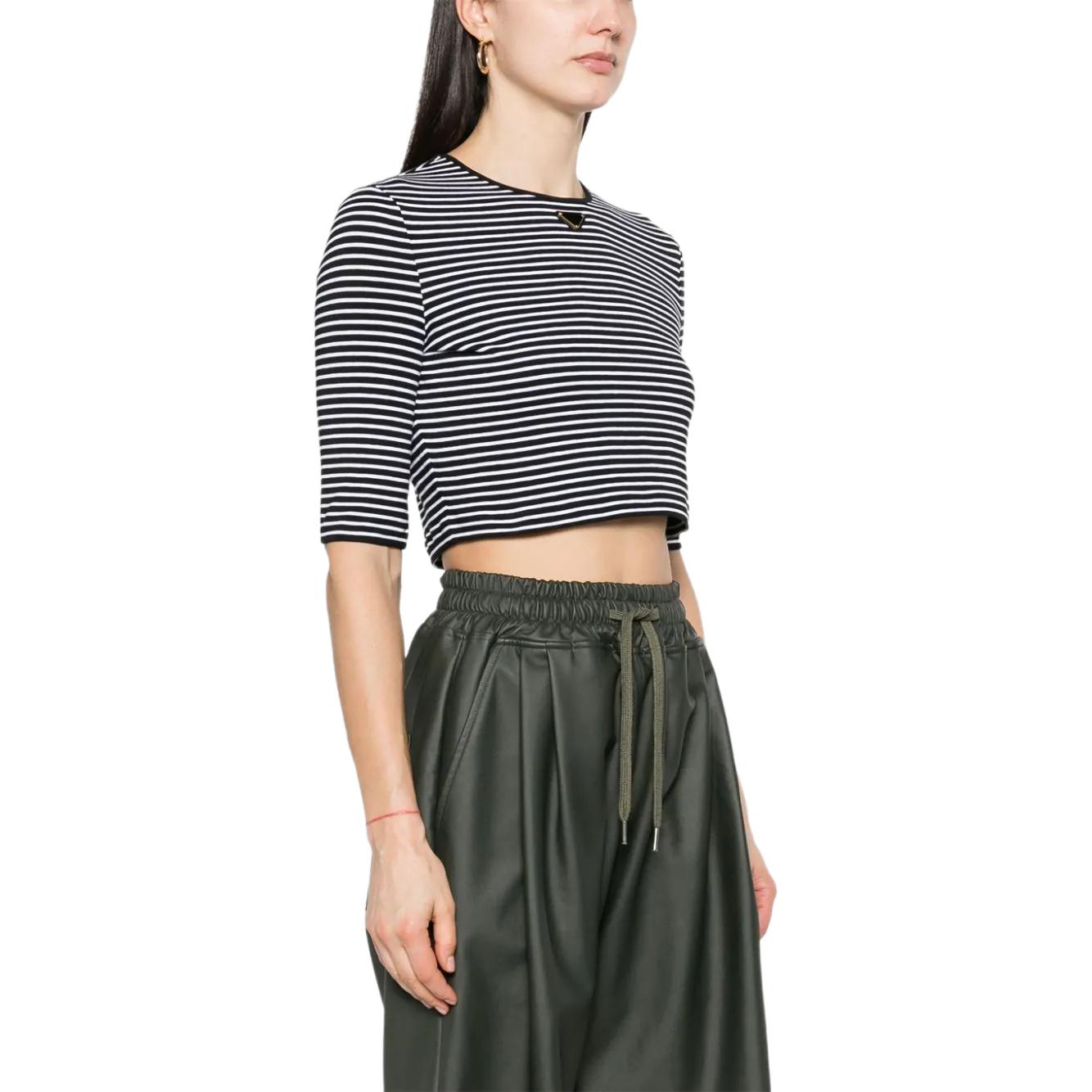 Details for (W) PRADA Baju Pullover Crewneck Berjalur Kasual Lengan Panjang Wanita SS24 39578-14O3-F0D9K-S-OOO