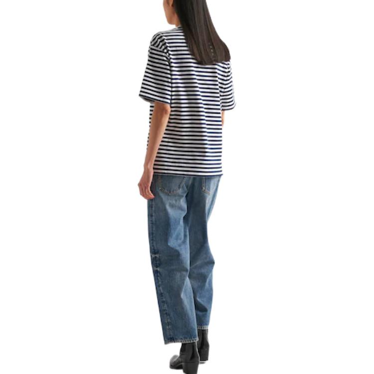 (Women) PRADA Striped Logo Print Crewneck T-Shirt SS23  Blue White 3515B-12T2-F022X-S-231 圖 4
