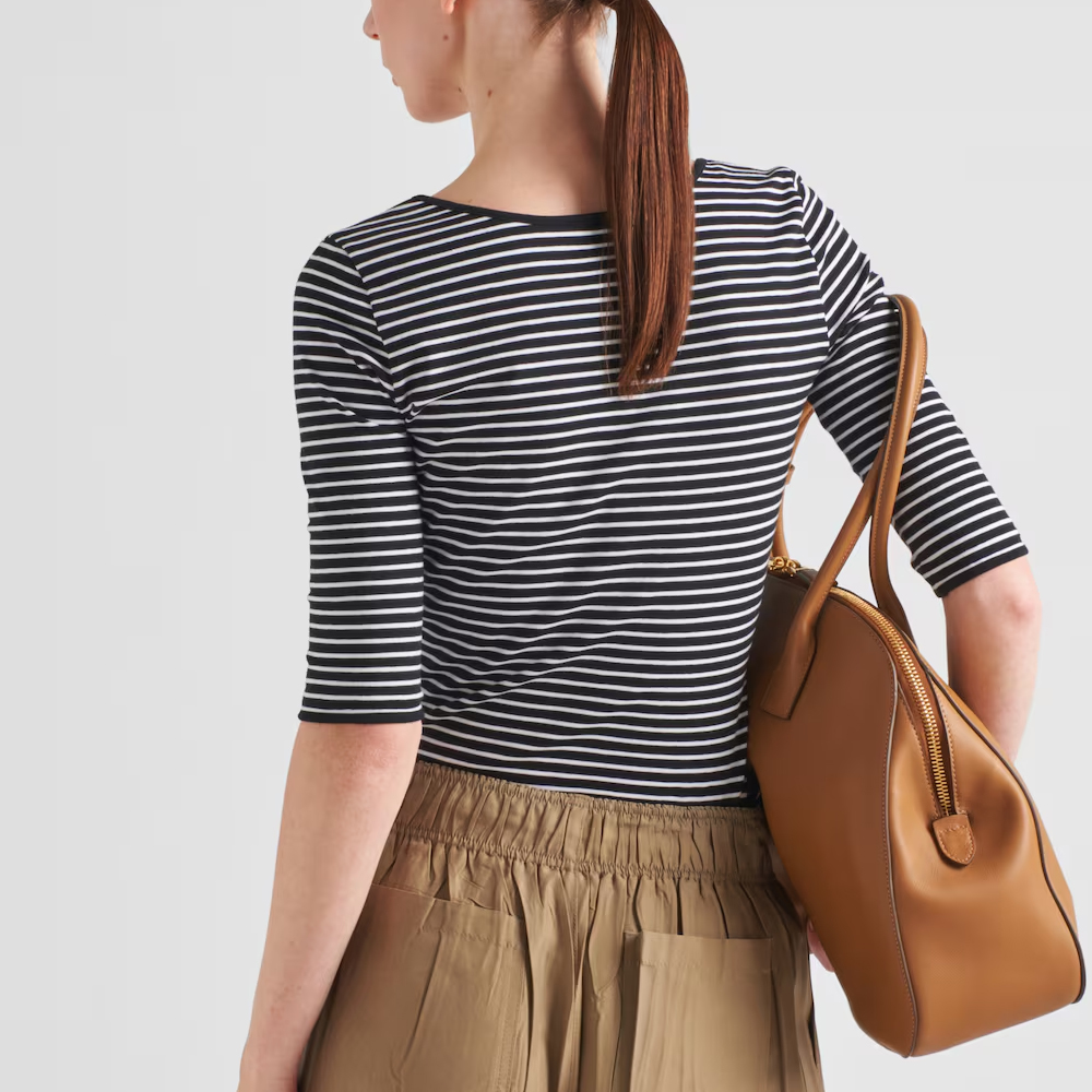 (Women) PRADA Striped Print Slim Fit 3/4 Sleeve T-Shirt Women Black 39577-14O3-F0967-S-OOO 圖 4