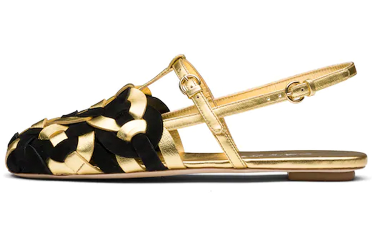 (W) Prada Suede Braided Sandals 'Gold'