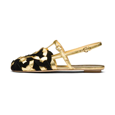 (W) Prada Suede Braided Sandals 'Gold'