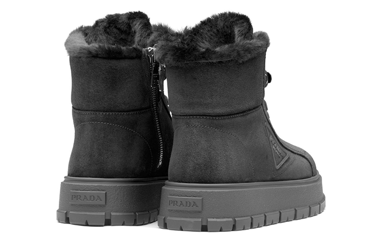 (W) Prada Suede Fashion Versatile Lace-Up Ankle Boots 'Black Lined' 圖 3
